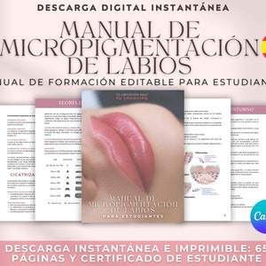 Spanish Lip Blush & Lip Neutralization Training Manual for students and academies | PMU Training, Lip Blushing - Editable in Canva