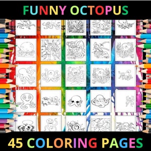 Printable Octopus Coloring Pages for Kids and Adults | 45 Pages | Instant Digital Download | PDF | Printable Cute Coloring Sheets