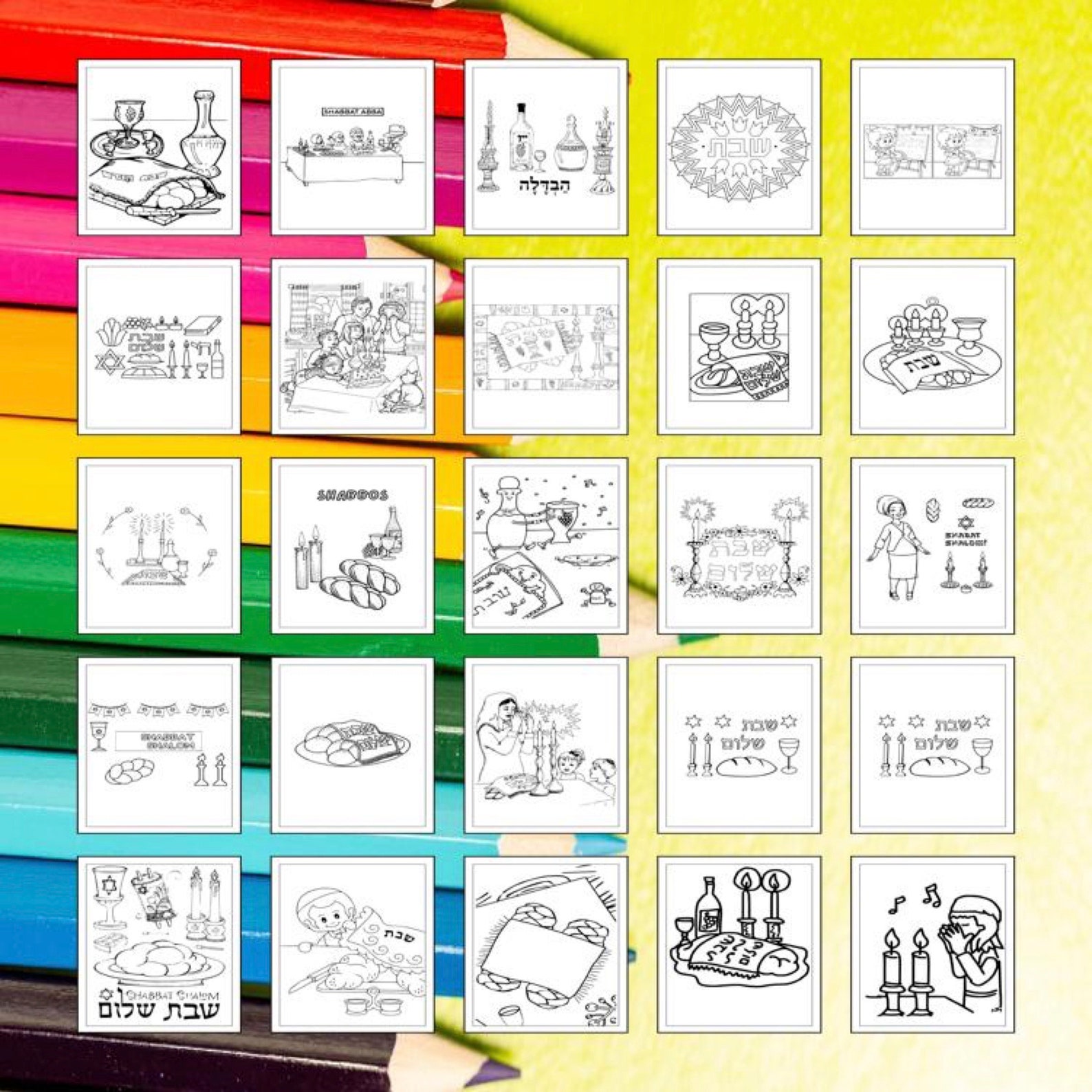 Printable Shabbat Coloring Pages for Kids &amp; Adults | 25 Pages | Instant ...