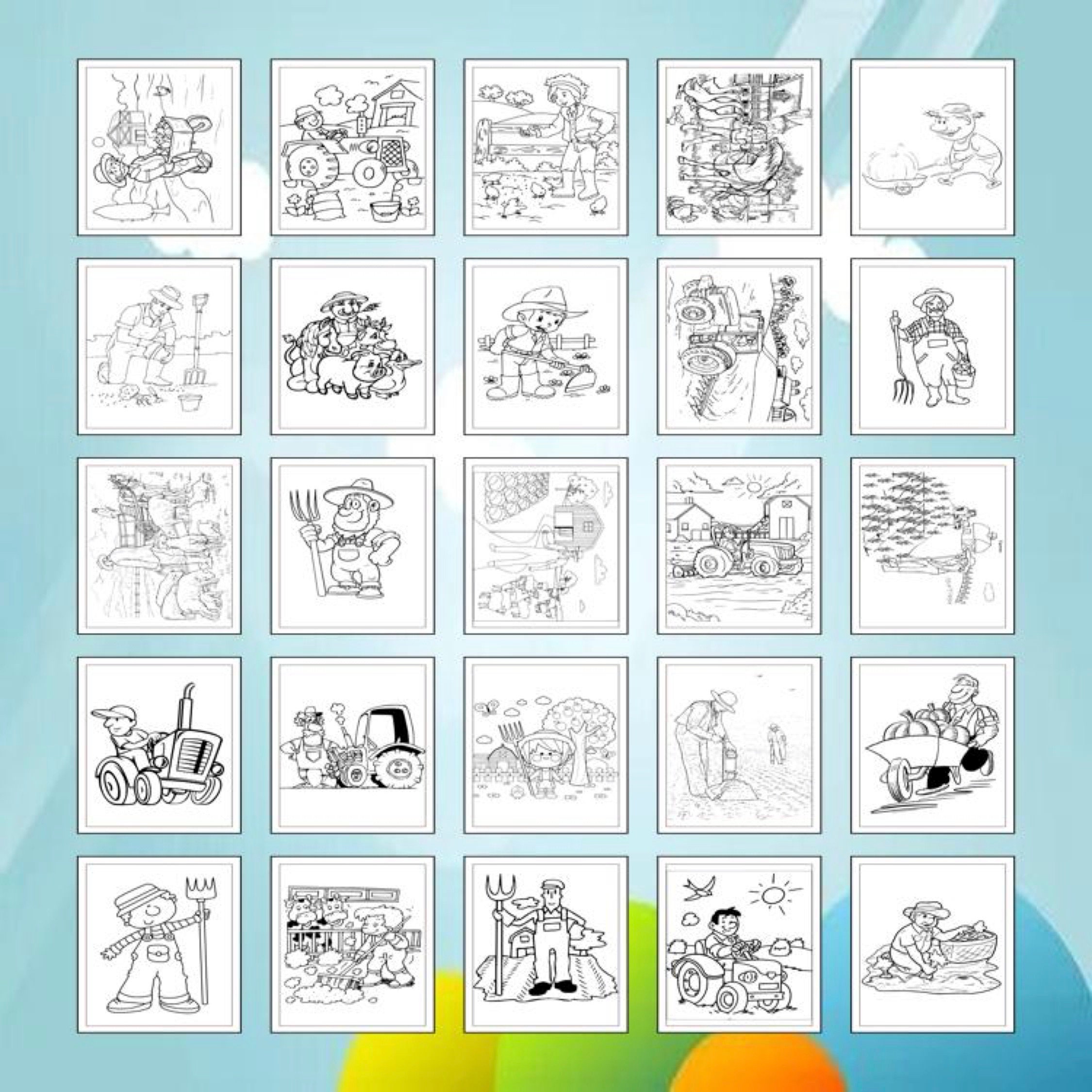 子供と大人向けの印刷可能な農家の塗り絵 | 35 ページ | インスタント デジタル ダウンロード PDF | 農業職業の塗り絵シート コレクション  - Etsy 日本, image size:2250x2250
