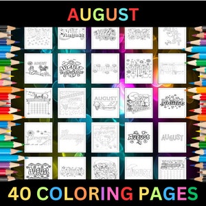 Printable August Coloring Pages for Kids & Adults | 40 Pages | Instant Digital Download PDF |  Summer Fun Coloring Sheets Collection