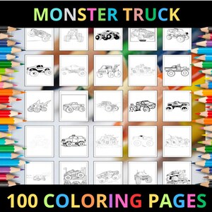 Coloriages Monster Truck imprimables pour enfants et adultes | 100 pages | Téléchargement numérique instantané PDF | Coloriages Monster Trucks mignons