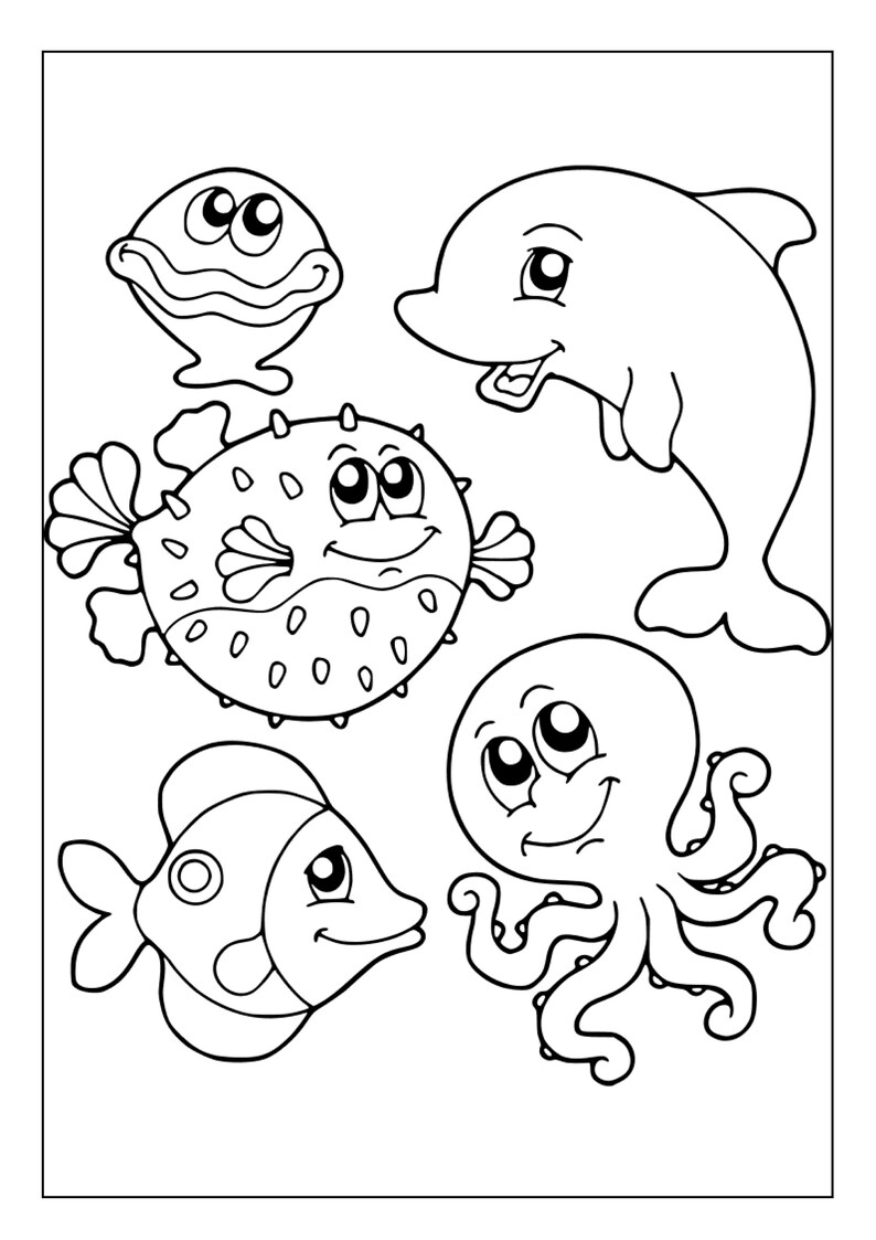 Printable Sea Animals Coloring Pages for Kids & Adults 25 Pages Instant