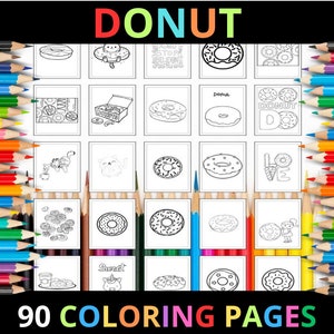 Druckbare Donut Ausmalbilder für Kinder und Erwachsene | 90 Seiten | Sofortiger digitaler Download | PDF | Niedliche Donut Malvorlagen zum selbst ausdrucken