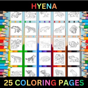 Printable Hyena Coloring Pages for Kids & Adults | 25 Pages | Instant Digital Download PDF | African Hyenas Animal Wildlife Coloring Sheets