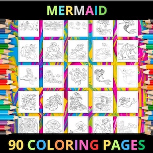 Páginas para colorear de sirenas imprimibles para niños y adultos / 90 páginas / Descarga digital instantánea PDF / Lindas y hermosas hojas para colorear de sirena bebé