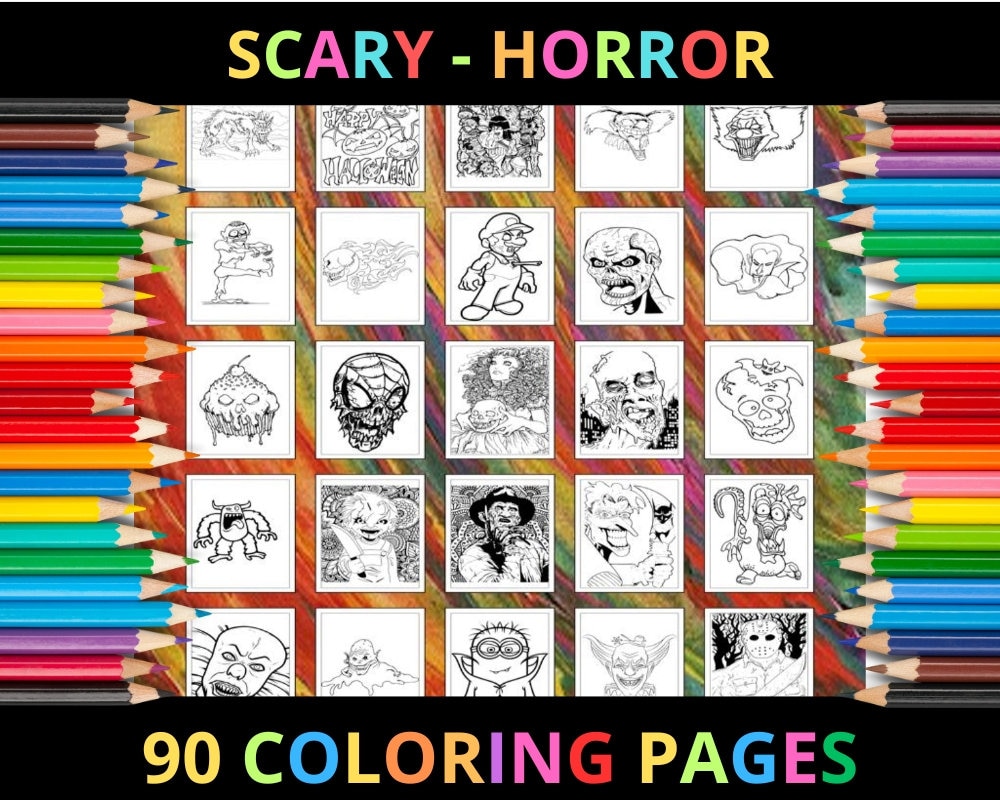 Printable Scary Coloring Pages for Kids and Adults 90 Pages Instant ...