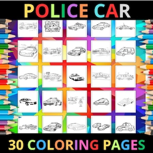 Printable Police Car Coloring Pages for Kids and Adults | 30 Pages | Instant Digital Download | PDF | Printable Coloring Sheets Collection