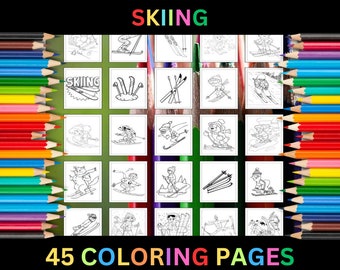 Printable Skiing Coloring Pages for Kids & Adults | 45 Pages | Instant Digital Download PDF | Fun Winter Activity Skiing Coloring Sheets
