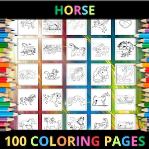 Printable Horse Coloring Pages for Kids and Adults | 100 Pages | Instant Digital Download | PDF | Printable Cute Coloring Sheets Collection