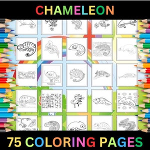Printable Chameleon Coloring Pages for Kids & Adults | 75 Pages | Digital Download PDF | Changing Lizard Art Coloring Sheets Collection