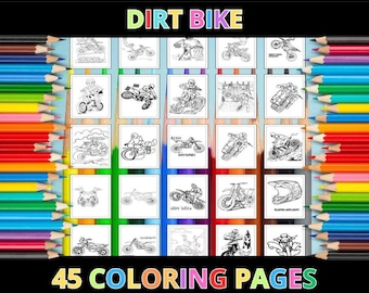 Printable Dirt Bike Coloring Pages for Kids & Adults | 45 Pages | Instant Digital Download PDF | Motocross Motorcycle Art Coloring Sheets
