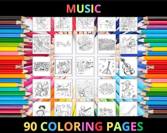 Printable Music Coloring Pages for Kids and Adults | 90 Pages | Instant Digital Download | PDF | Cute Music Art Coloring Sheets Collection