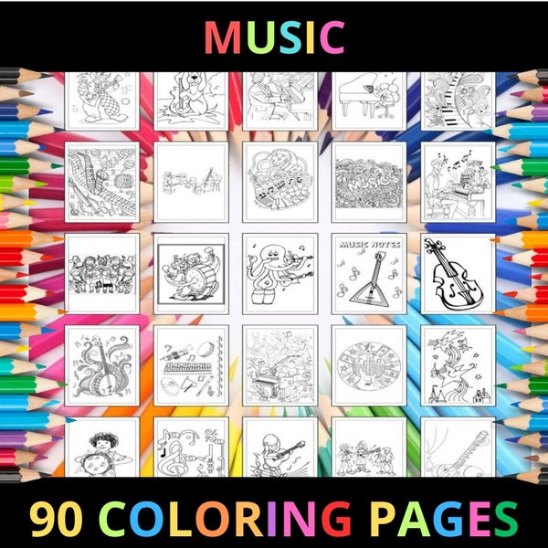 Printable Music Coloring Pages for Kids and Adults | 90 Pages | Instant Digital Download | PDF | Cute Music Art Coloring Sheets Collection