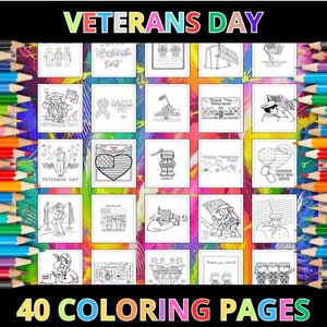 Printable Veterans Day Coloring Pages for Kids & Adults | 40 Pages | Instant Digital Download PDF | Honoring First World War Veterans