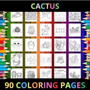 Ausmalbilder Kaktus zum Ausdrucken für Kinder und Erwachsene | 90 Seiten | Sofortiger digitaler Download PDF | Ausmalbilder Wüstenkaktus zum Ausdrucken