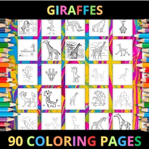 Printable Giraffes Coloring Pages for Kids and Adults | 90 Pages | Instant Digital Download | PDF | Printable Cute Giraffe Coloring Sheets