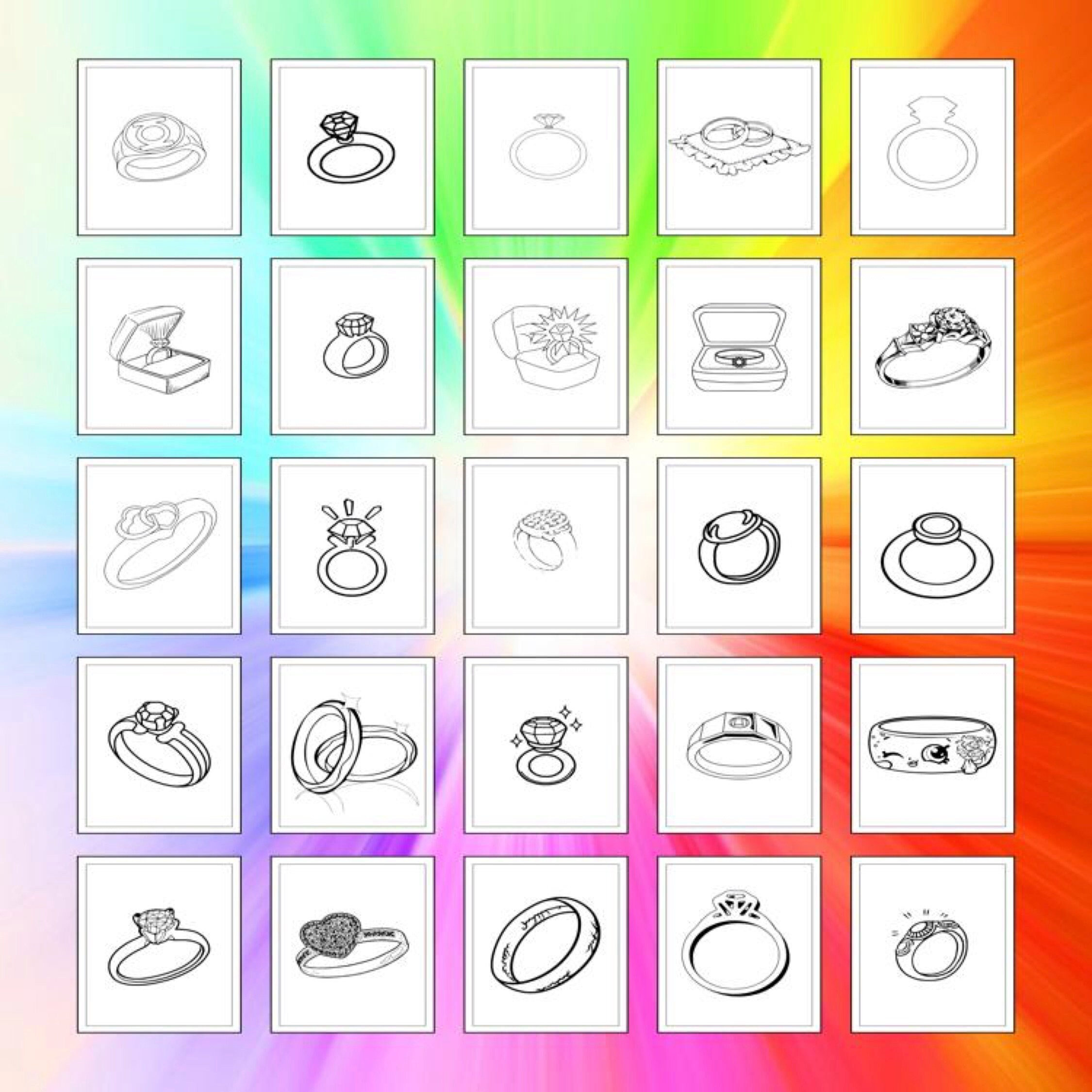 Printable Ring Coloring Pages for Kids & Adults | 25 Pages | Instant ...