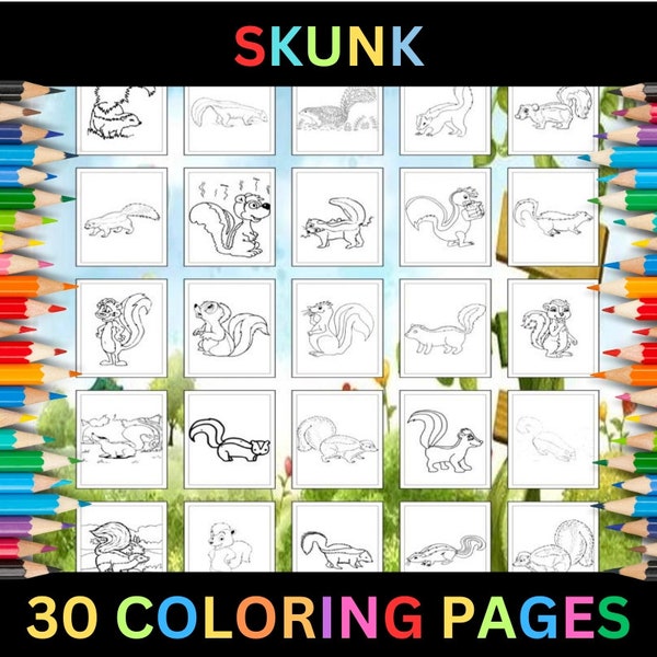 Printable Skunk Coloring Pages for Kids & Adults | 30 Pages | Instant Digital Download PDF | Cute Skunks Mammal Animal Coloring Sheets
