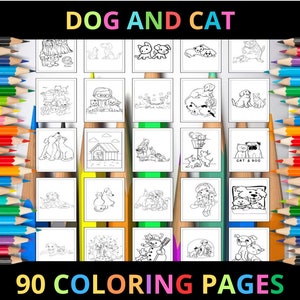 Printable Dogs and Cats Coloring Pages for Kids and Adults | 90 Pages | Instant Digital Download | PDF | Kitten and Puppy Coloring Sheets