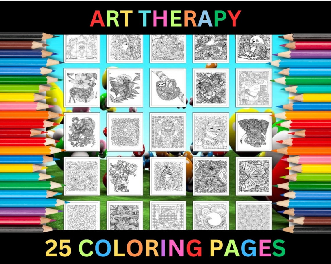 Printable Art Therapy Coloring Pages for Kids & Adults 25 Pages Instant ...