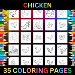 Printable Chicken Coloring Pages for Kids & Adults | 35 Pages | Instant Digital Download PDF | Cute Rooster Hen Coloring Sheets Collection