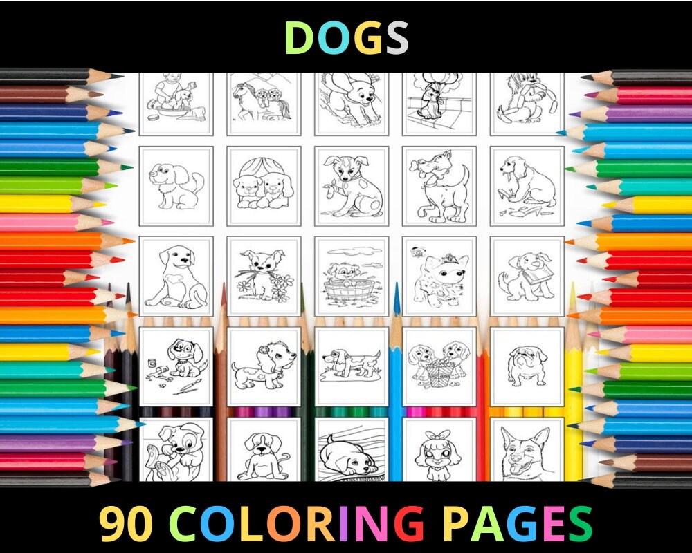 Printable Dogs Coloring Pages for Kids and Adults 90 Pages Instant ...