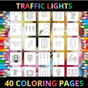 Printable Traffic Lights Coloring Pages for Kids and Adults | 40 Pages | Instant Digital Download | PDF | Printable Cute Coloring Sheets