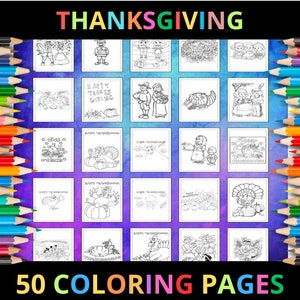 Printable Thanksgiving Coloring Pages for Kids and Adults | 50 Pages | Instant Digital Download PDF | Cute Happy Thanksgiving Coloring Sheet