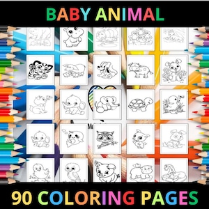 Printable Baby Animal Coloring Pages for Kids and Adults | 90 Pages | Instant Digital Download | PDF | Printable Cute Coloring Sheets