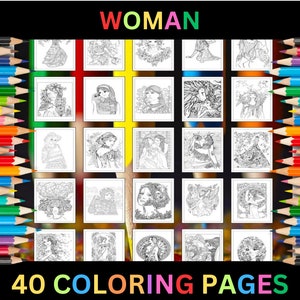Printable Woman Coloring Pages for Kids & Adults | 40 Pages | Instant Digital Download PDF | Floral and Geometric Designs Coloring Sheets