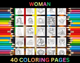 Printable Woman Coloring Pages for Kids & Adults | 40 Pages | Instant Digital Download PDF | Floral and Geometric Designs Coloring Sheets