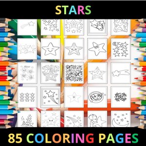 Printable Stars Coloring Pages for Kids and Adults | 85 Pages | Instant Digital Download | PDF | Printable Cute Star Coloring Sheets