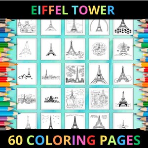 Printable Eiffel Tower Coloring Pages for Kids and Adults | 60 Pages | Instant Digital Download | PDF | Printable Cute Coloring Sheets