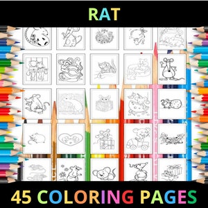 Printable Rats Coloring Pages for Kids and Adults | 45 Pages | Instant Digital Download PDF | Printable Cute Baby Mouse Coloring Sheets