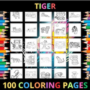 Printable Tiger Coloring Pages for Kids and Adults | 100 Pages | Instant Digital Download | PDF | Printable Tigers Coloring Sheets