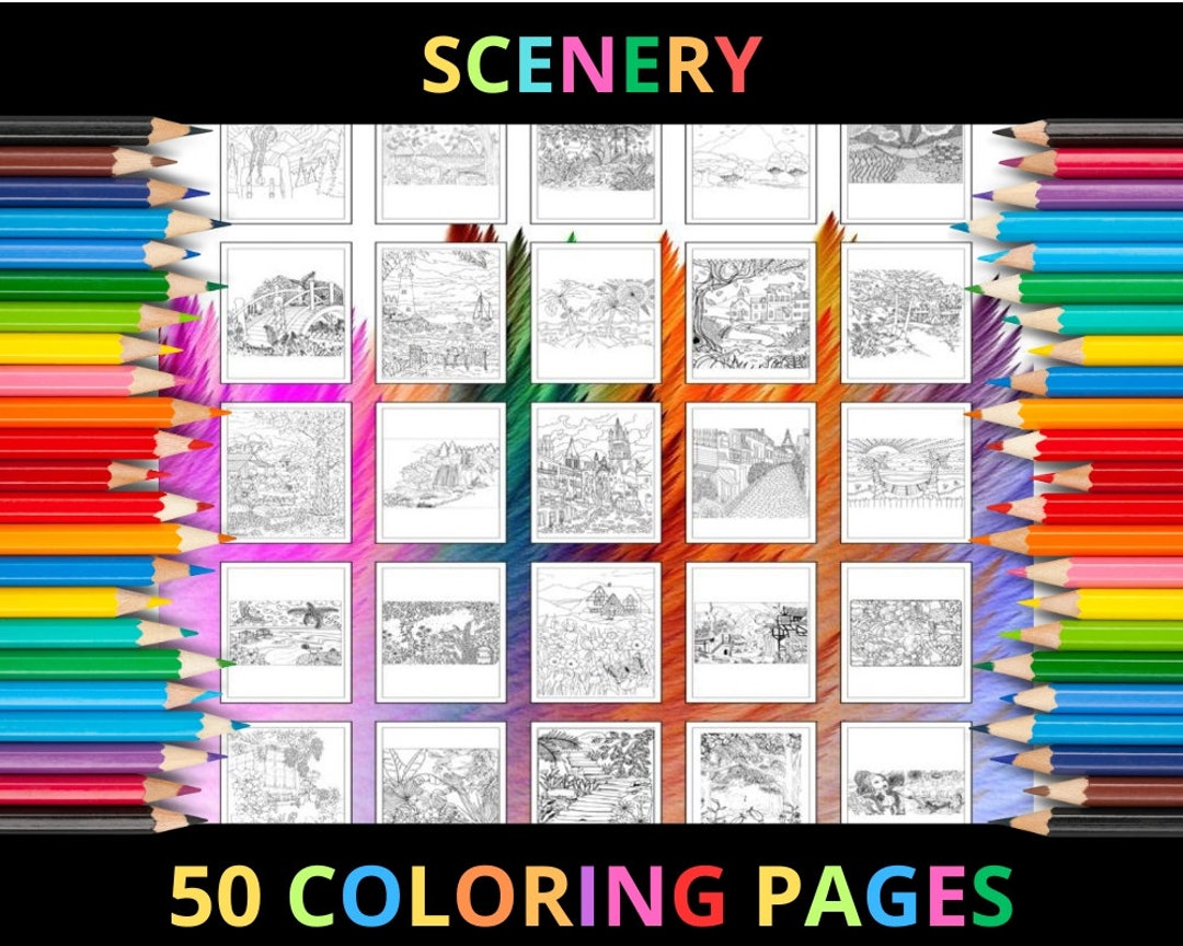 Printable Scenery Coloring Pages for Kids and Adults | 50 Pages | Instant Digital Download | PDF ...