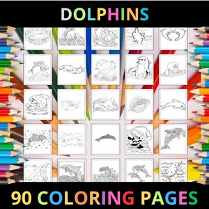 Druckbare Ausmalseiten von Delfinen für Kinder und Erwachsene | 90 Seiten | Sofortiger digitaler Download | Niedliche Baby Delphin Malseiten zum Ausdrucken