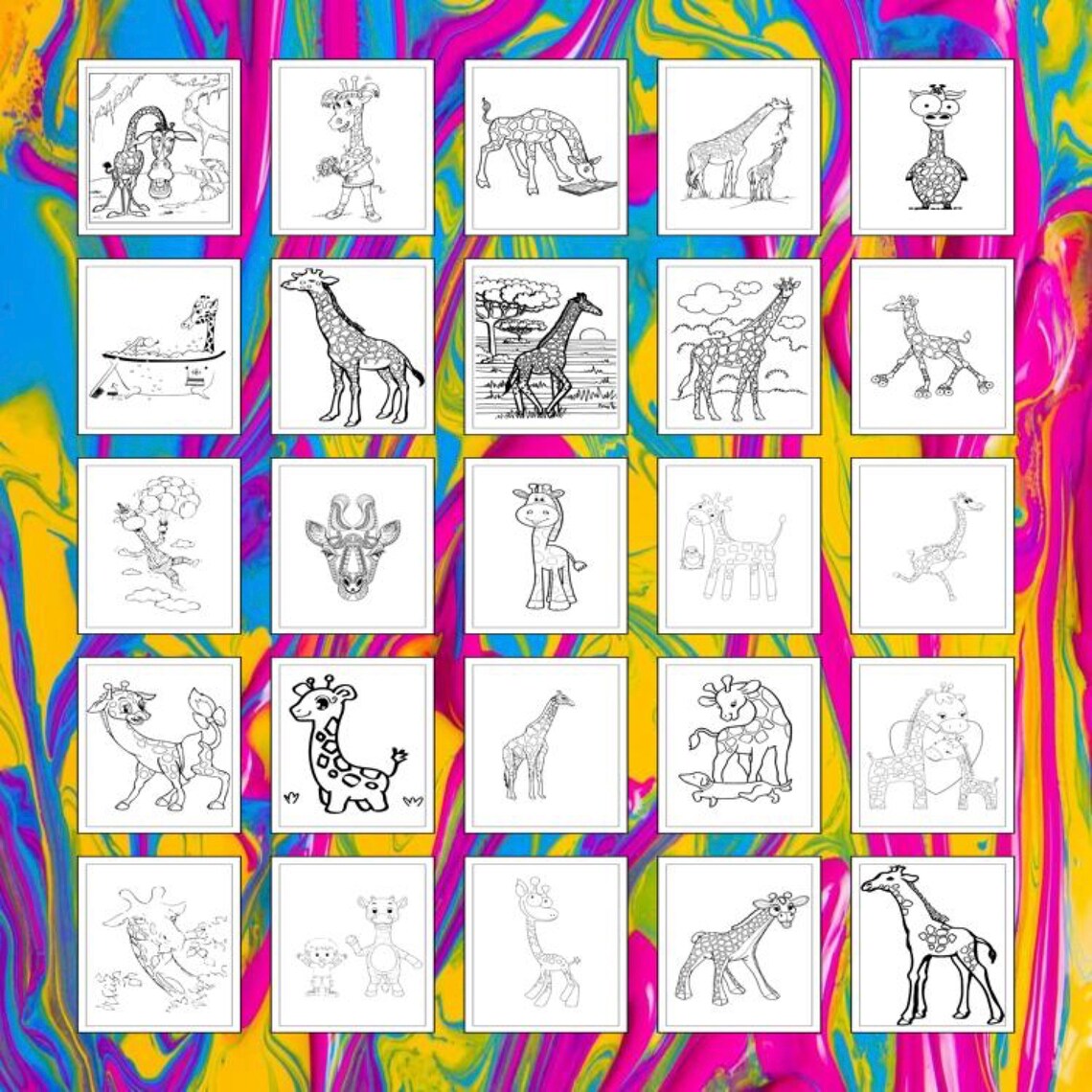 Printable Giraffes Coloring Pages for Kids and Adults 90 Pages Instant Printable Giraffes Coloring Pages for Kids and Adults 90 Pages Instant
