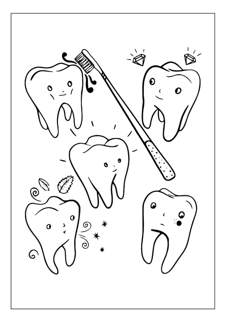 Printable Tooth Coloring Pages for Kids & Adults 30 Pages Instant