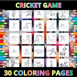 Printable Cricket Game Coloring Pages for Kids & Adults | 30 Pages | Instant Digital Download PDF | Cricket Sport Coloring Sheets Collection