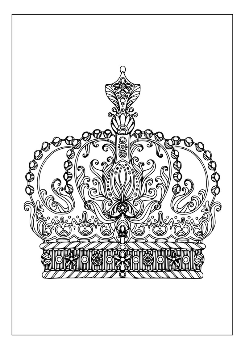 Printable Crown Coloring Pages for Kids & Adults 60 Pages Instant