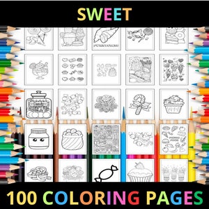 Malvorlagen zum Ausdrucken für Kinder und Erwachsene | 100 Seiten | Sofortiger digitaler Download | PDF | Süße Candy Sheets Kollektion zum Ausdrucken