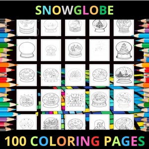 Printable Snowglobe Coloring Pages for Kids & Adults | 100 Pages | Instant Digital Download PDF | Cute Snow Globe Coloring Sheets Collection