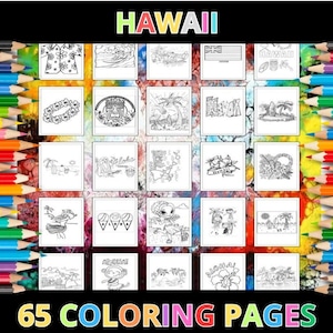 印刷可能な子供と大人向けのハワイの塗り絵 | 65 ページ | インスタント デジタル ダウンロード PDF | かわいいハワイの塗り絵コレクション