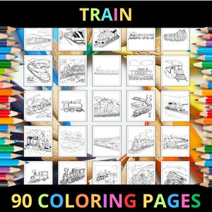 Coloriages de train imprimables pour enfants et adultes | 90 pages | Téléchargement numérique instantané | PDF | Feuilles de coloriage de transport imprimables