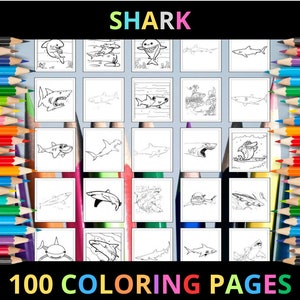 Printable Shark Coloring Pages for Kids & Adults, 100 Pages, Instant Digital Download PDF | Printable Cute Sharks Coloring Sheets Collection