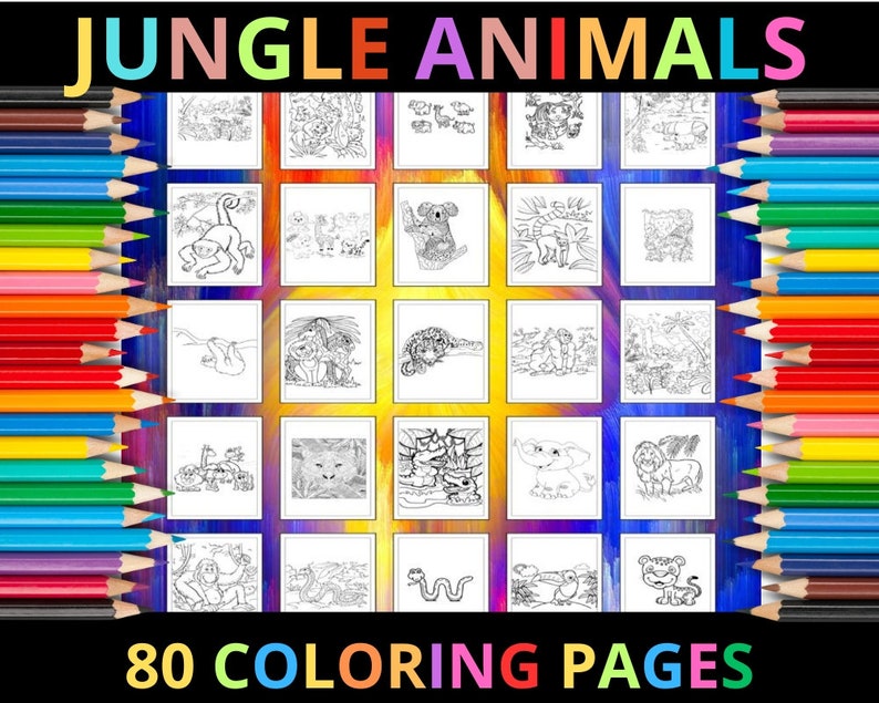 Printable Jungle Animals Coloring Pages for Kids and Adults | 80 Pages ...