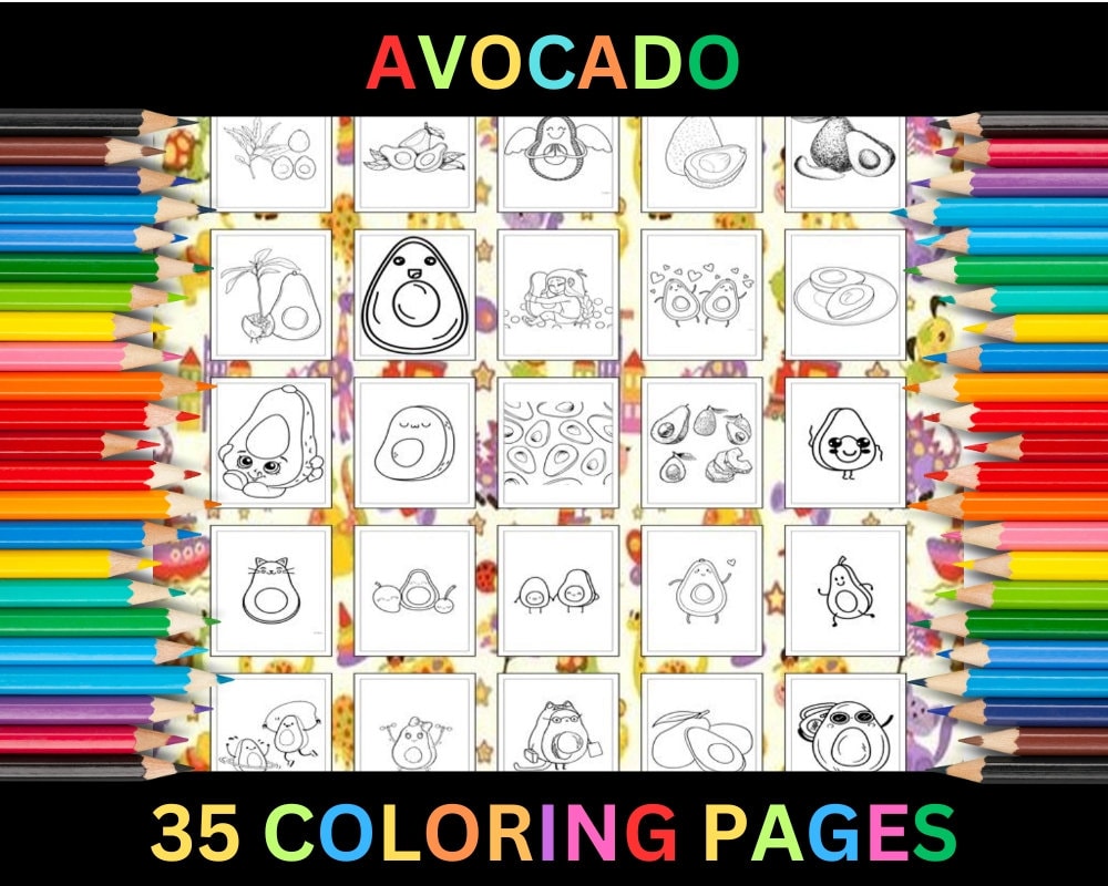Printable Avocado Coloring Pages for Kids & Adults | 35 Pages | Instant Digital Download PDF ...