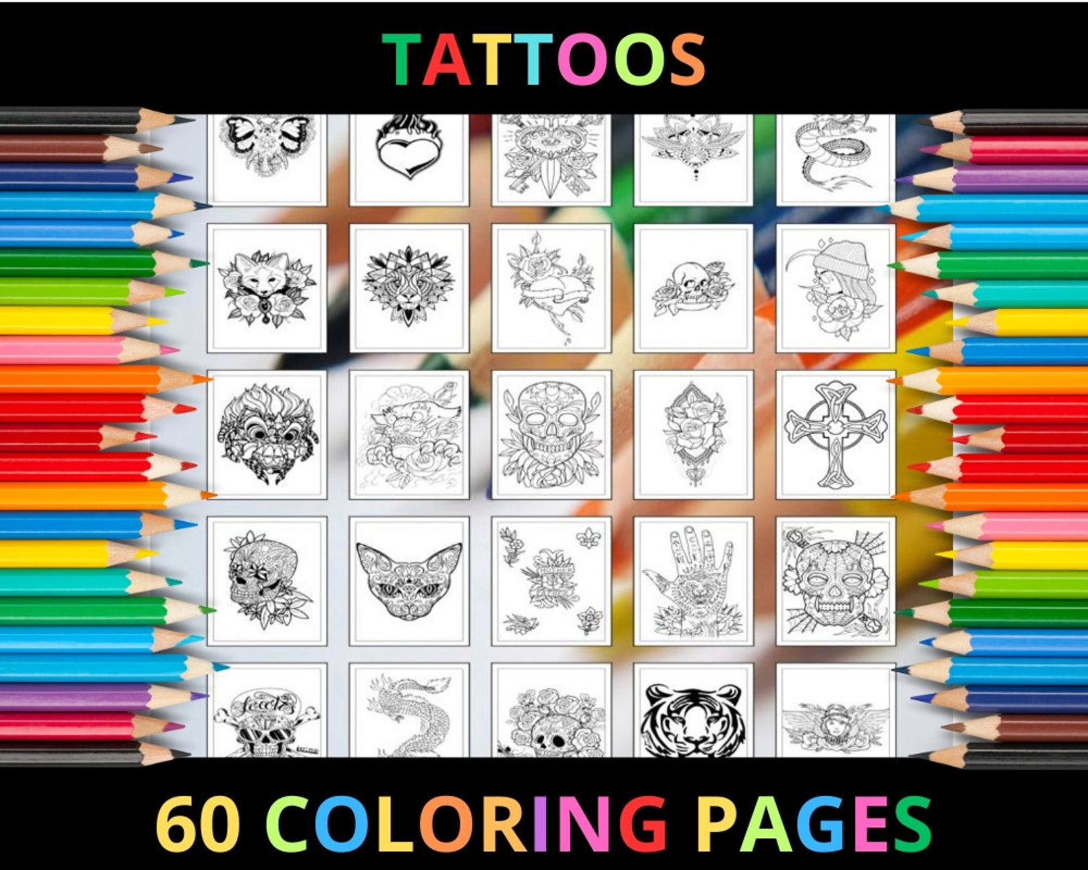 Printable Tattoos Coloring Pages for Kids and Adults | 60 Pages ...
